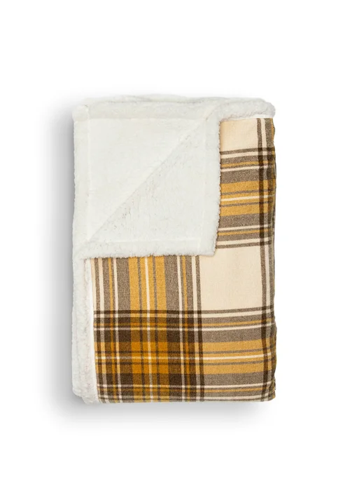 BHS Luxury Warm Ochre Check Throw with Faux-Shearling (130x150cm) - 130cm x 150cm Image 3