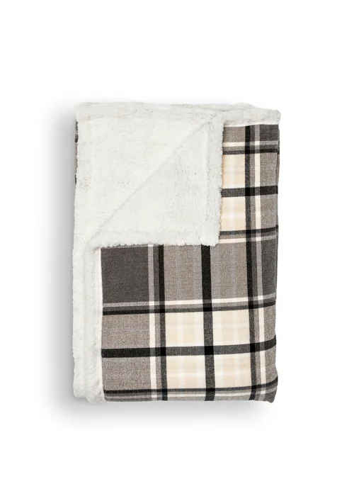 BHS Luxury Warm Grey Check Throw With Faux-Shearling (130x150cm) - 130cm x 150cm Image 3