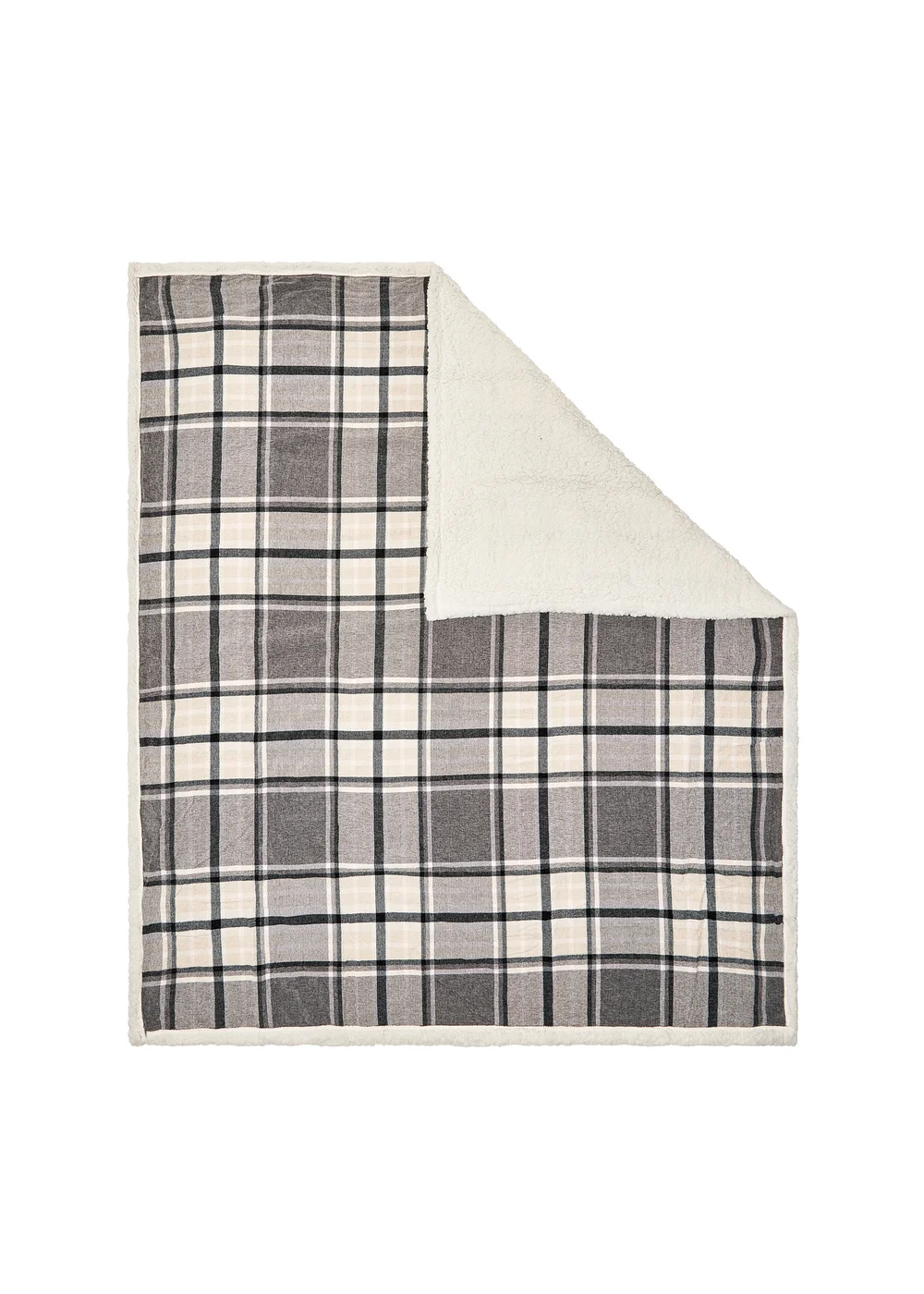 BHS Luxury Warm Grey Check Throw With Faux-Shearling (130x150cm) - 130cm x 150cm Image 4