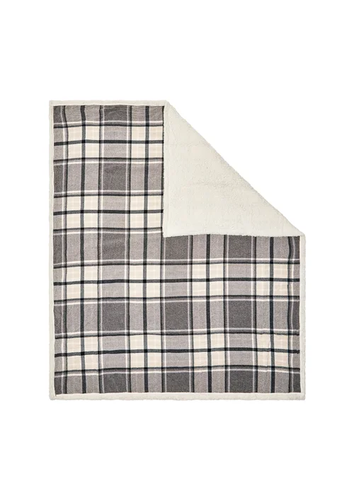 BHS Luxury Warm Grey Check Throw With Faux-Shearling (130x150cm) - 130cm x 150cm Image 4