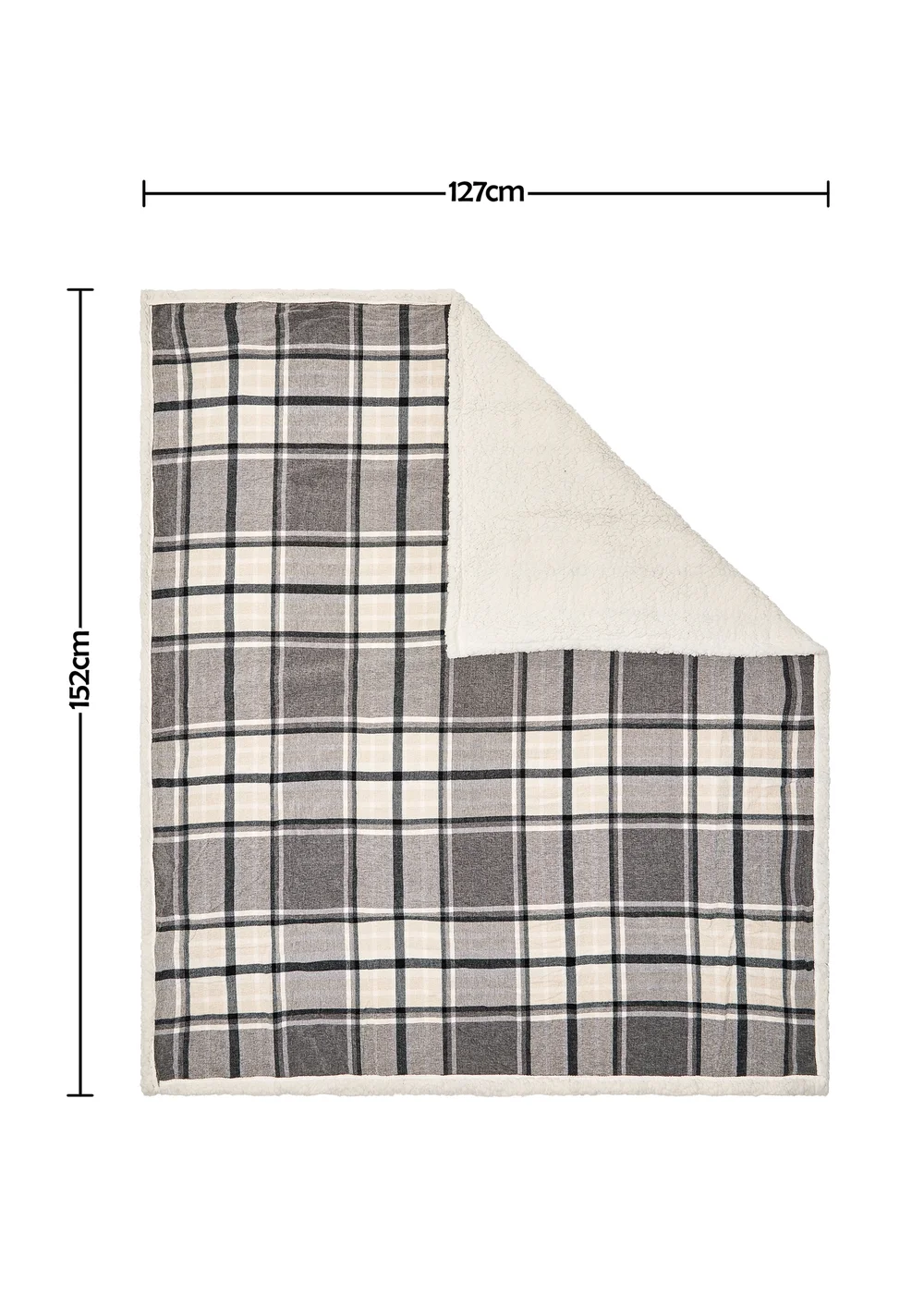 BHS Luxury Warm Grey Check Throw With Faux-Shearling (130x150cm) - 130cm x 150cm Image 6