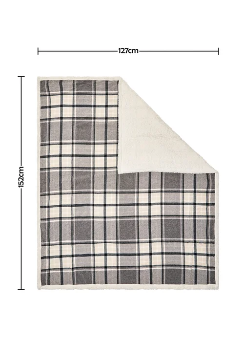 BHS Luxury Warm Grey Check Throw With Faux-Shearling (130x150cm) - 130cm x 150cm Image 6