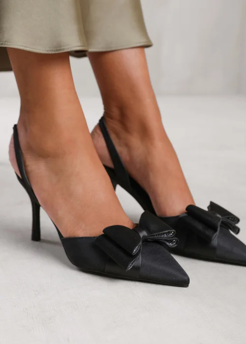 Where's That From Spain Black Satin Pointed Toe Slingback Heels - 3 Image 1