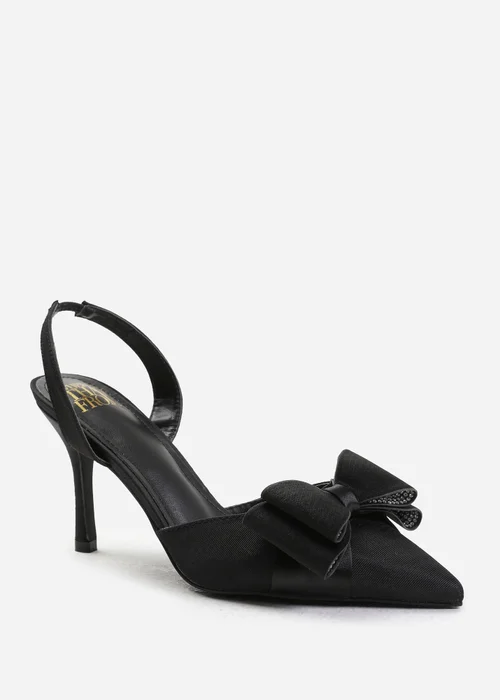 Where's That From Spain Black Satin Pointed Toe Slingback Heels - 3 Image 2