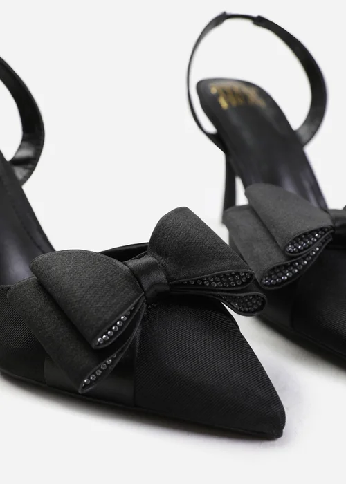 Where's That From Spain Black Satin Pointed Toe Slingback Heels - 3 Image 4