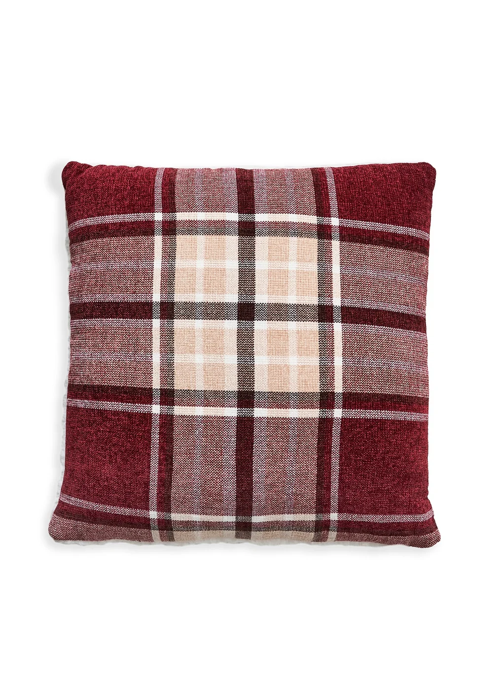 BHS Luxury Warm Red Check Cushion With Faux-Shearling (40x40cm) - 40cm x 40cm Image 3