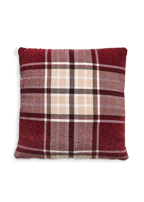 BHS Luxury Warm Red Check Cushion With Faux-Shearling (40x40cm) - 40cm x 40cm Image 3
