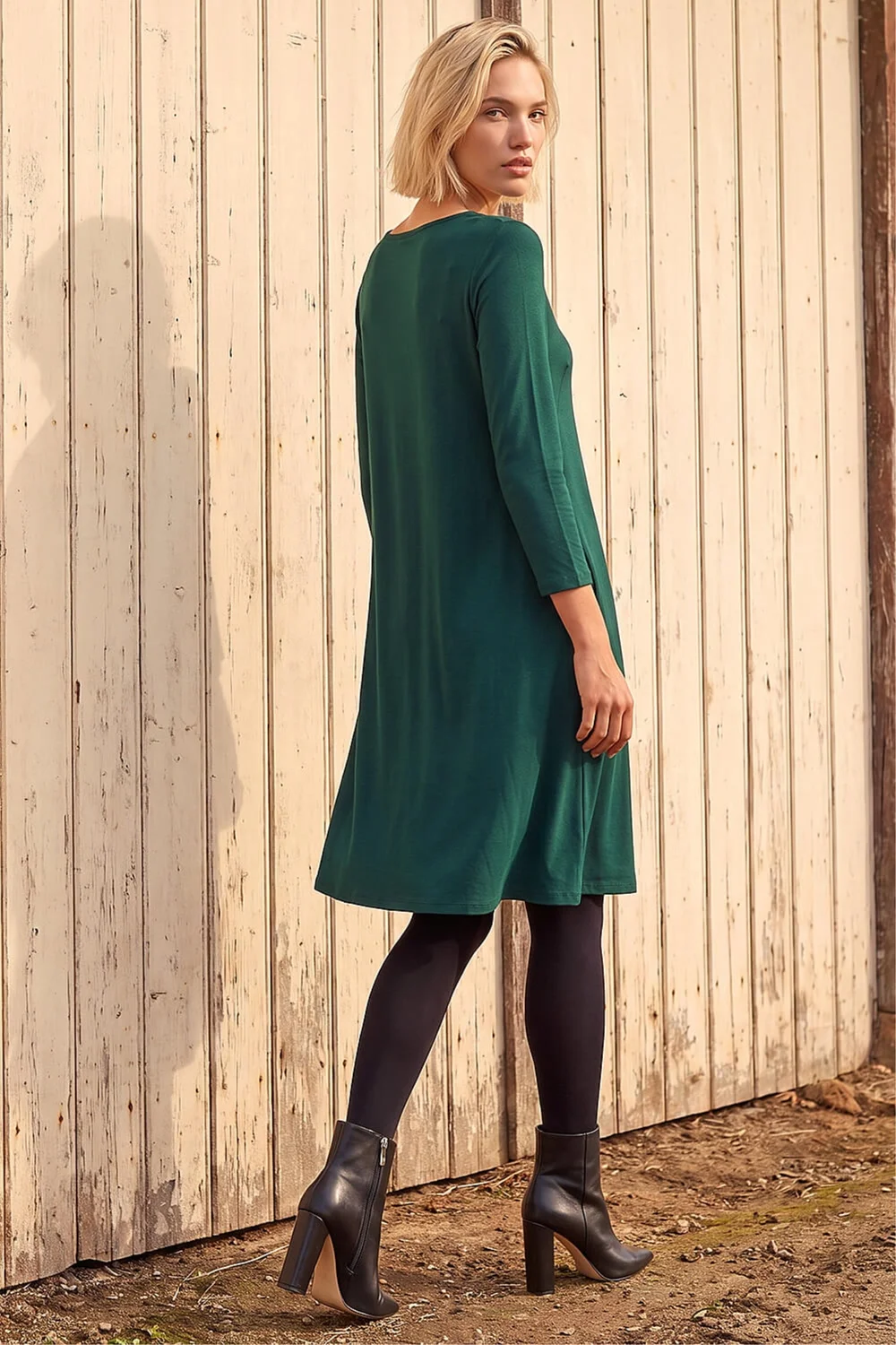 Roman Forest Green A-Line Pocket Detail Swing Dress - 10 Image 3