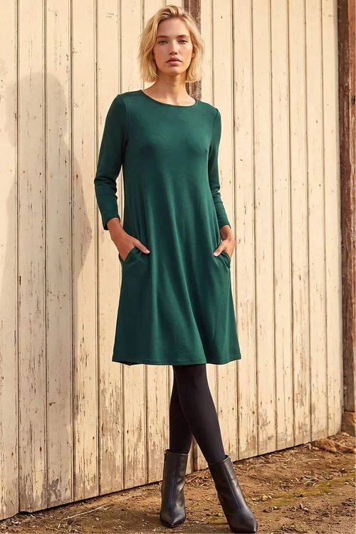 Roman Forest Green A-Line Pocket Detail Swing Dress - 10 Image 1