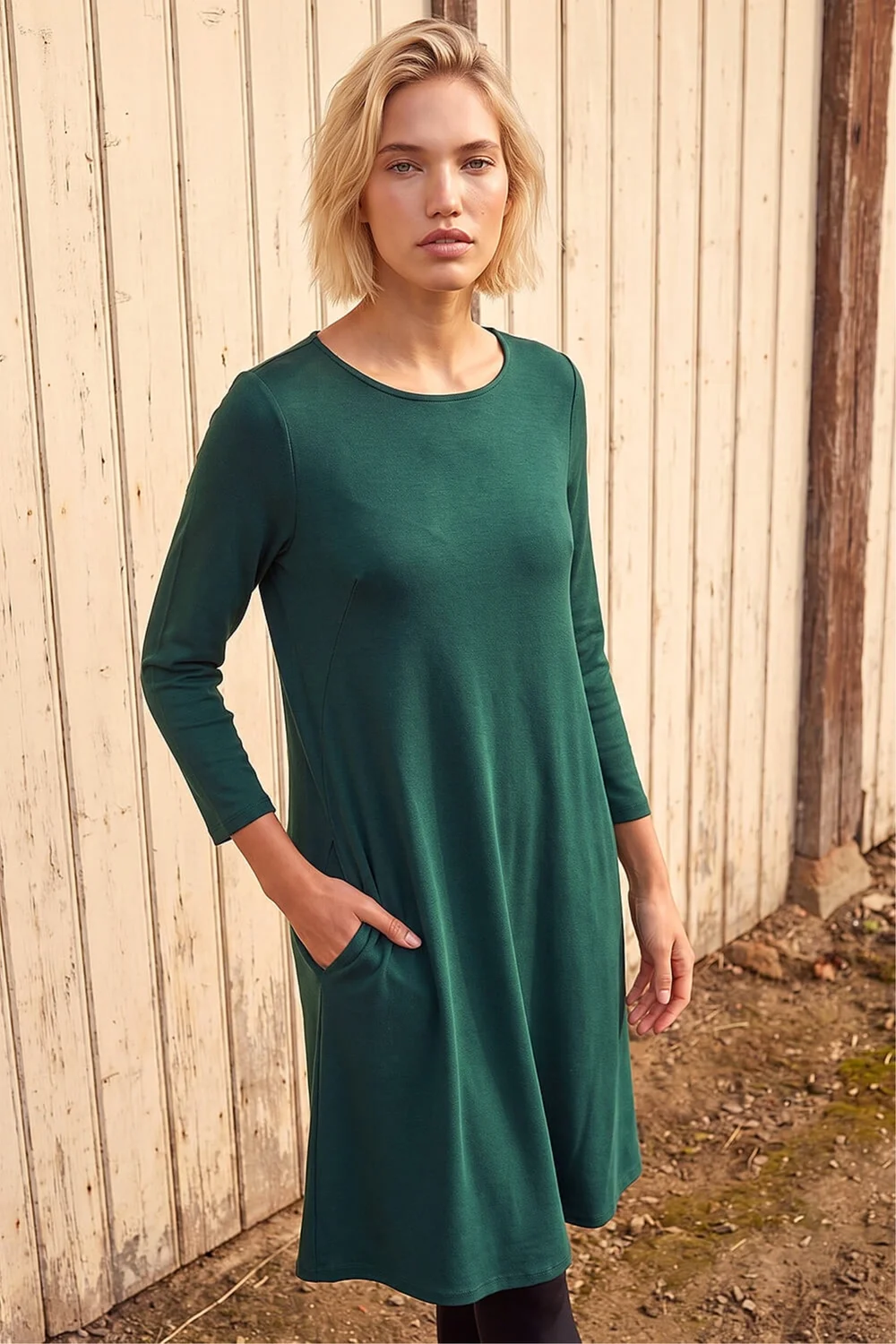Roman Forest Green A-Line Pocket Detail Swing Dress - 10 Image 2