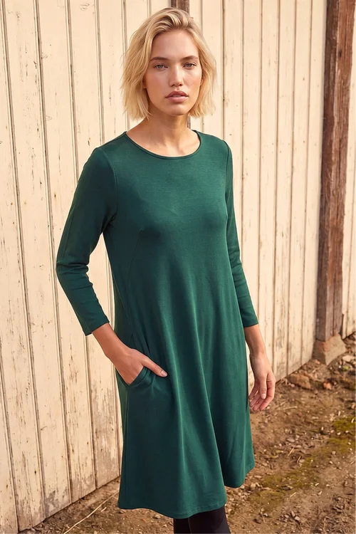Roman Forest Green A-Line Pocket Detail Swing Dress - 10 Image 2