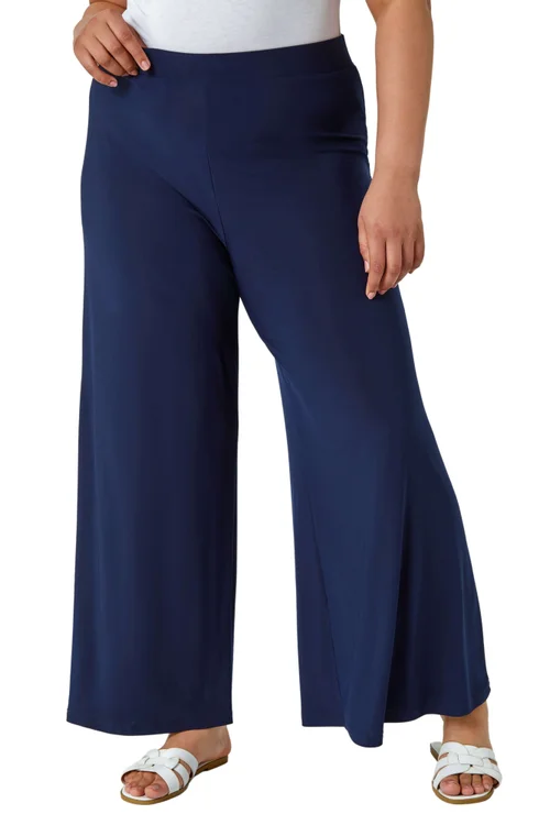 Roman Navy Curve Elastic Waist Wide Leg Trousers - 16 Image 1