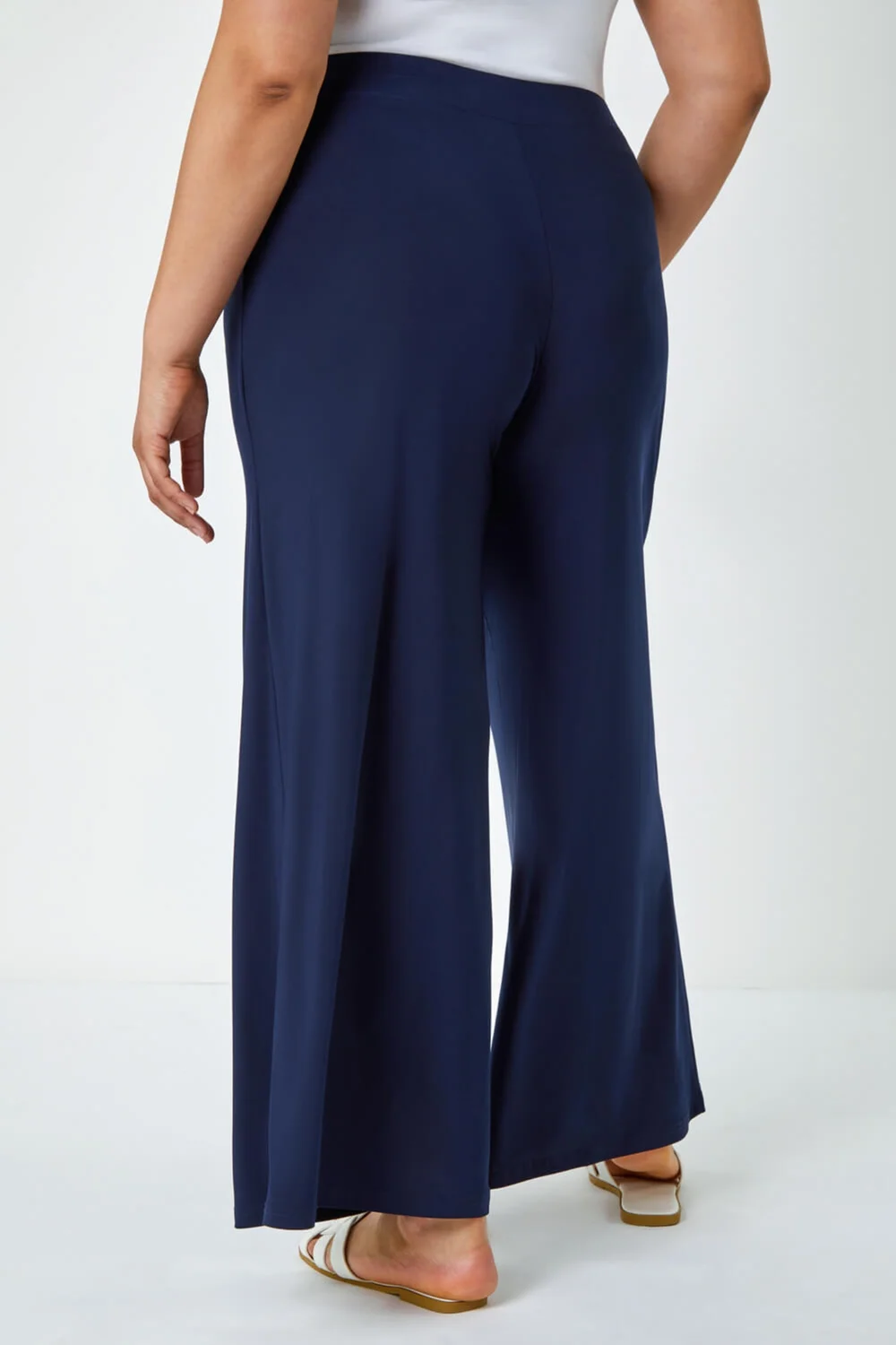 Roman Navy Curve Elastic Waist Wide Leg Trousers - 16 Image 4