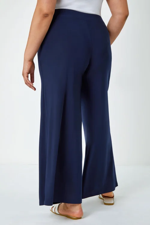 Roman Navy Curve Elastic Waist Wide Leg Trousers - 16 Image 4