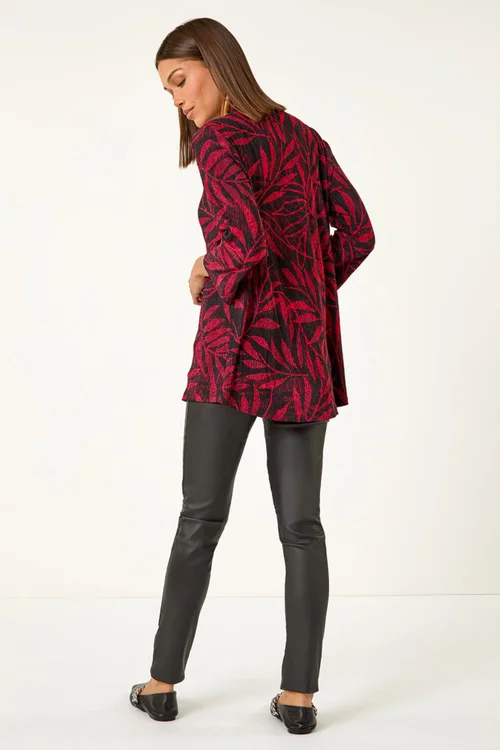 Roman Red Leaf Print Pleated Top - 10 Image 4