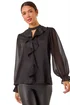 Roman Black Ruffle Front Keyhole Satin Top - Size 24 Image 1