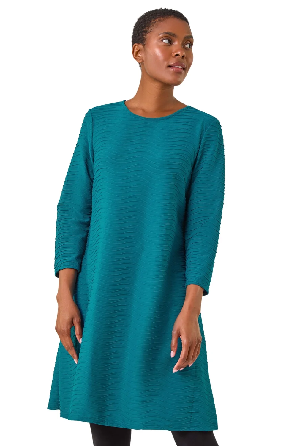Roman Teal Textured A-Line Stretch Dress - 12 Roman Teal Textured A-Line Stretch Dress - 12