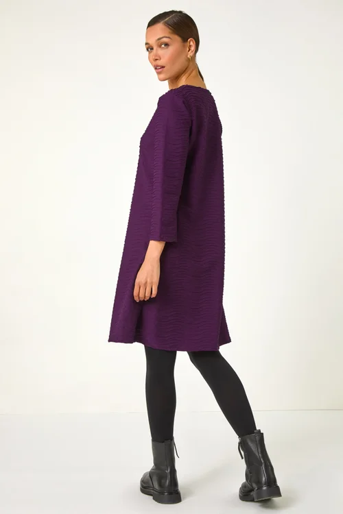 Roman Plum Textured A-Line Stretch Dress - 10 Image 3