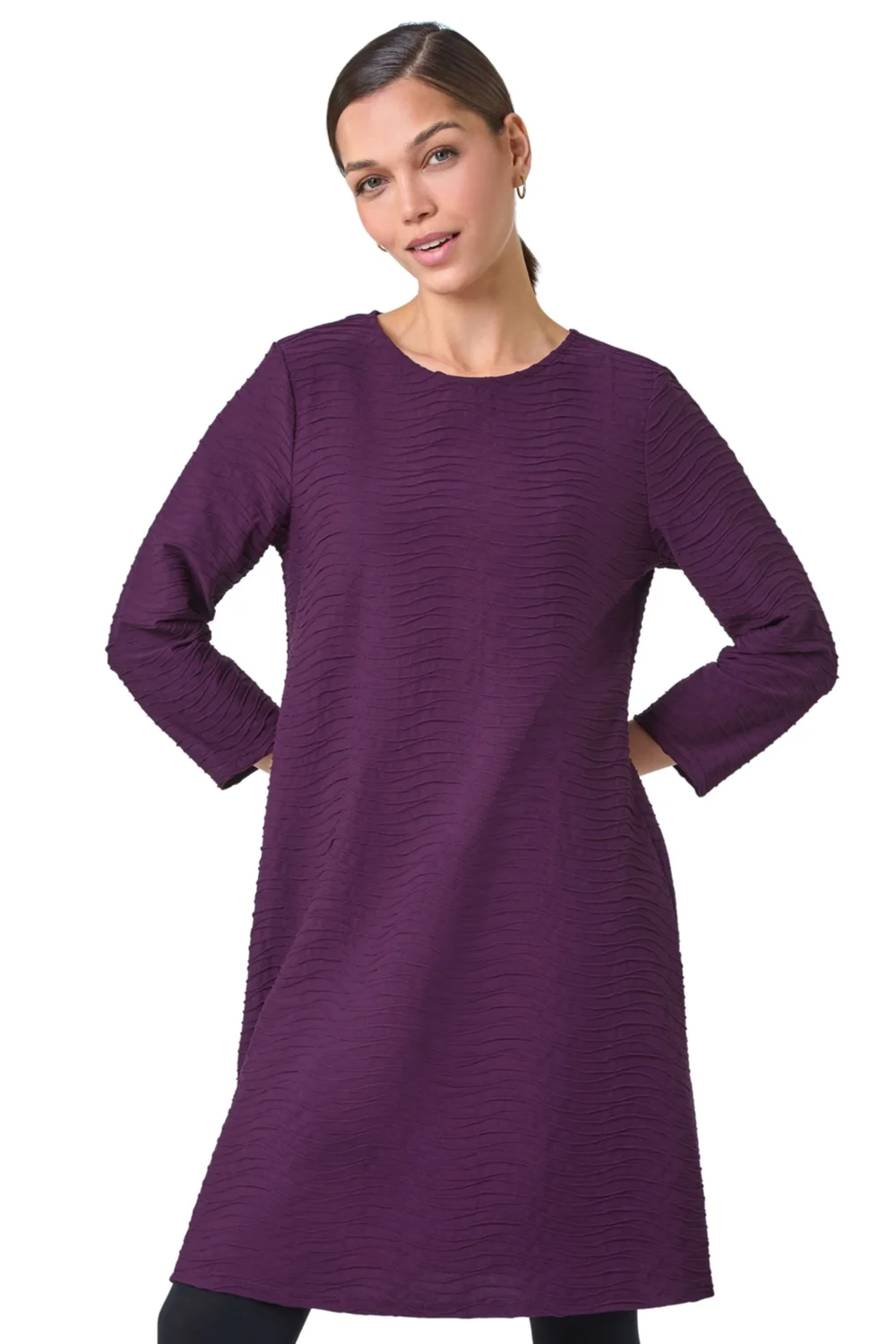 Roman Plum Textured A-Line Stretch Dress - 10 Image 1