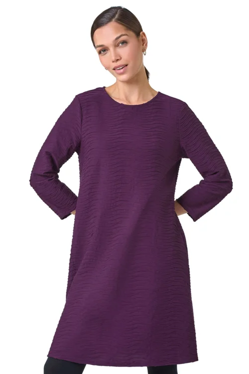 Roman Plum Textured A-Line Stretch Dress - 10 Image 1