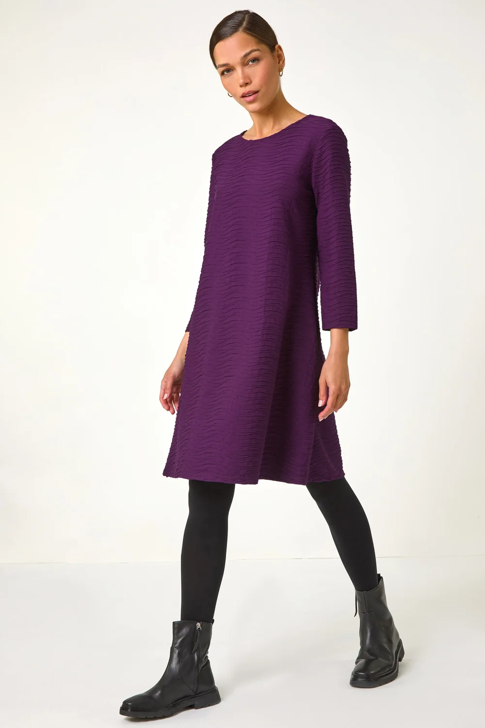 Roman Plum Textured A-Line Stretch Dress - 10 Image 2