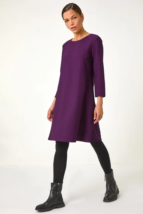 Roman Plum Textured A-Line Stretch Dress - 10 Image 2