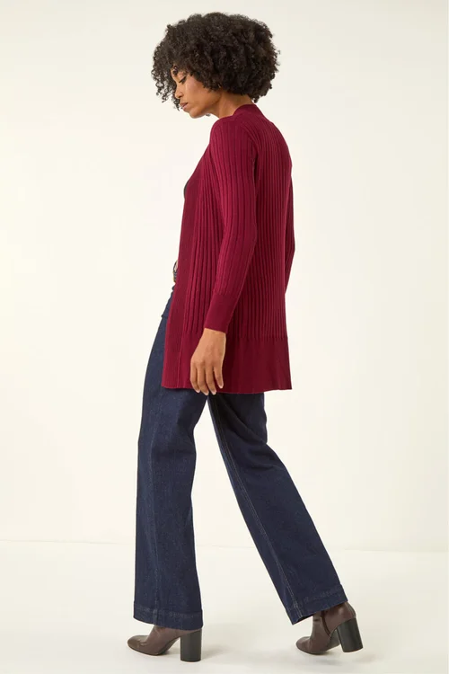 Roman Wine Longline Stretch Ribbed Cardigan - 12 Image 3