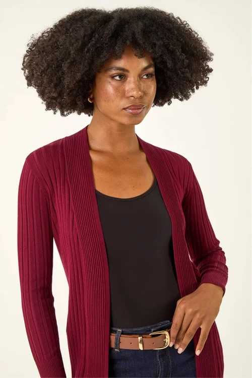 Roman Wine Longline Stretch Ribbed Cardigan - 12 Image 4