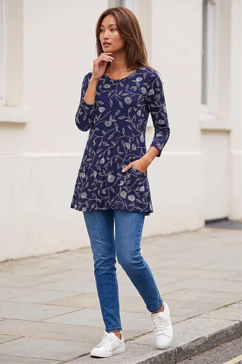 Roman Navy Jersey Floral Pocket Tunic - 10 Image 3