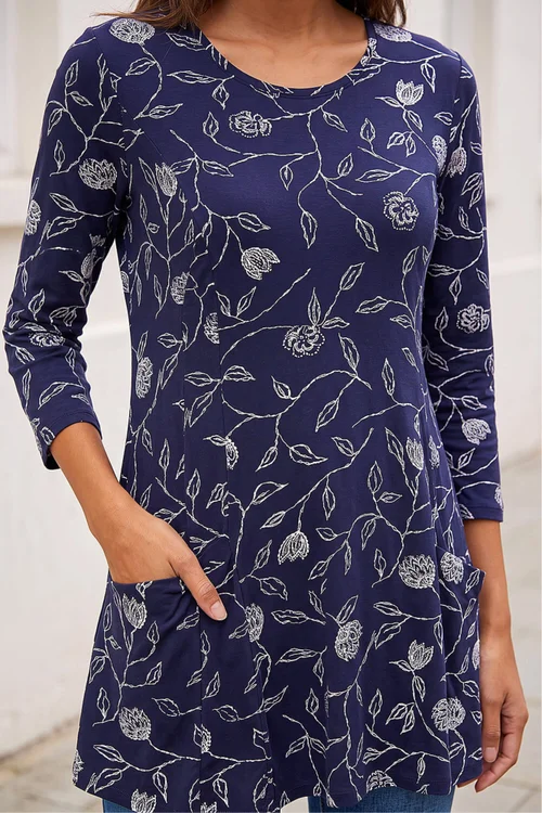 Roman Navy Jersey Floral Pocket Tunic - 10 Image 4