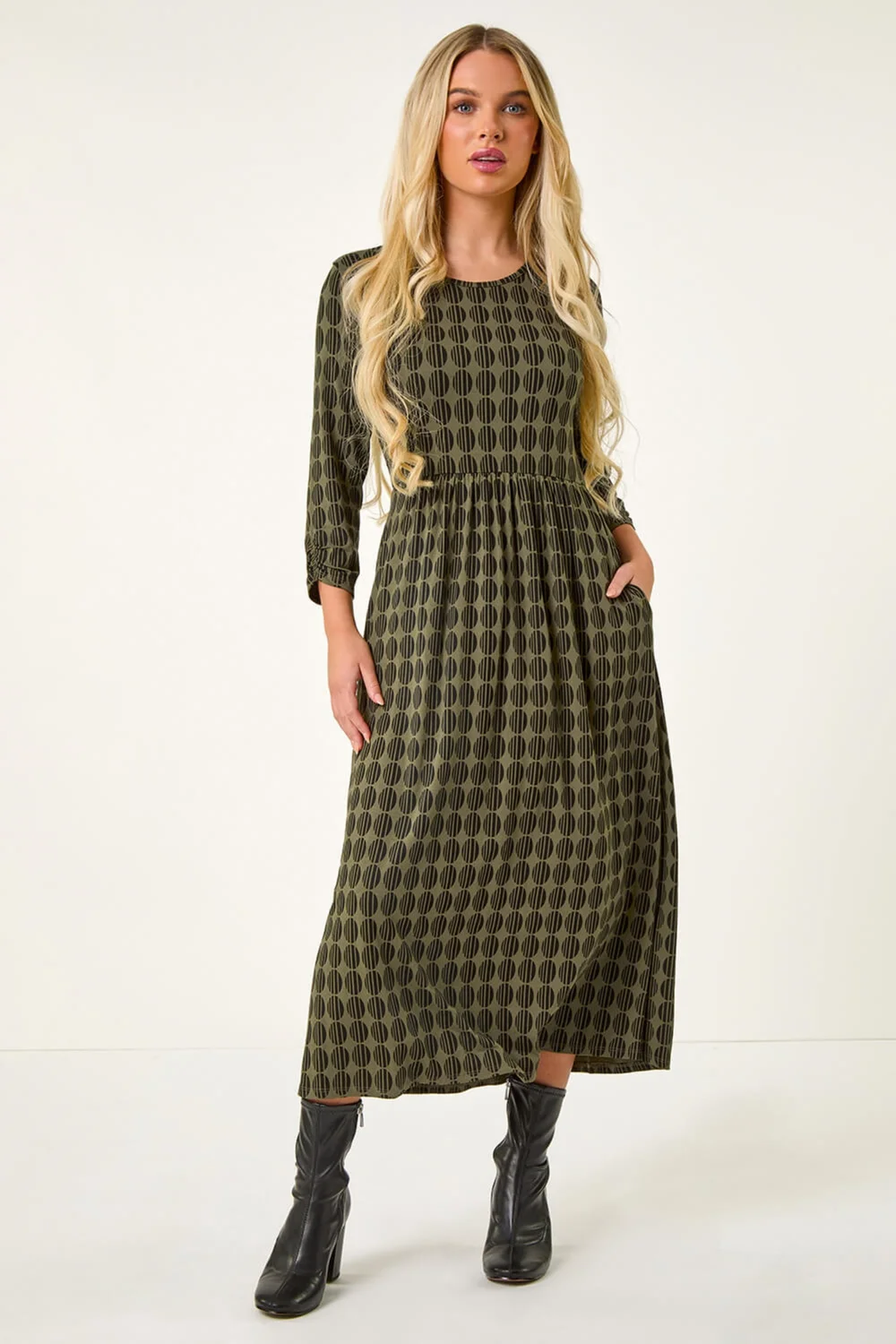Roman Khaki Petite Geometric Spot Midi Dress - 8 Image 2