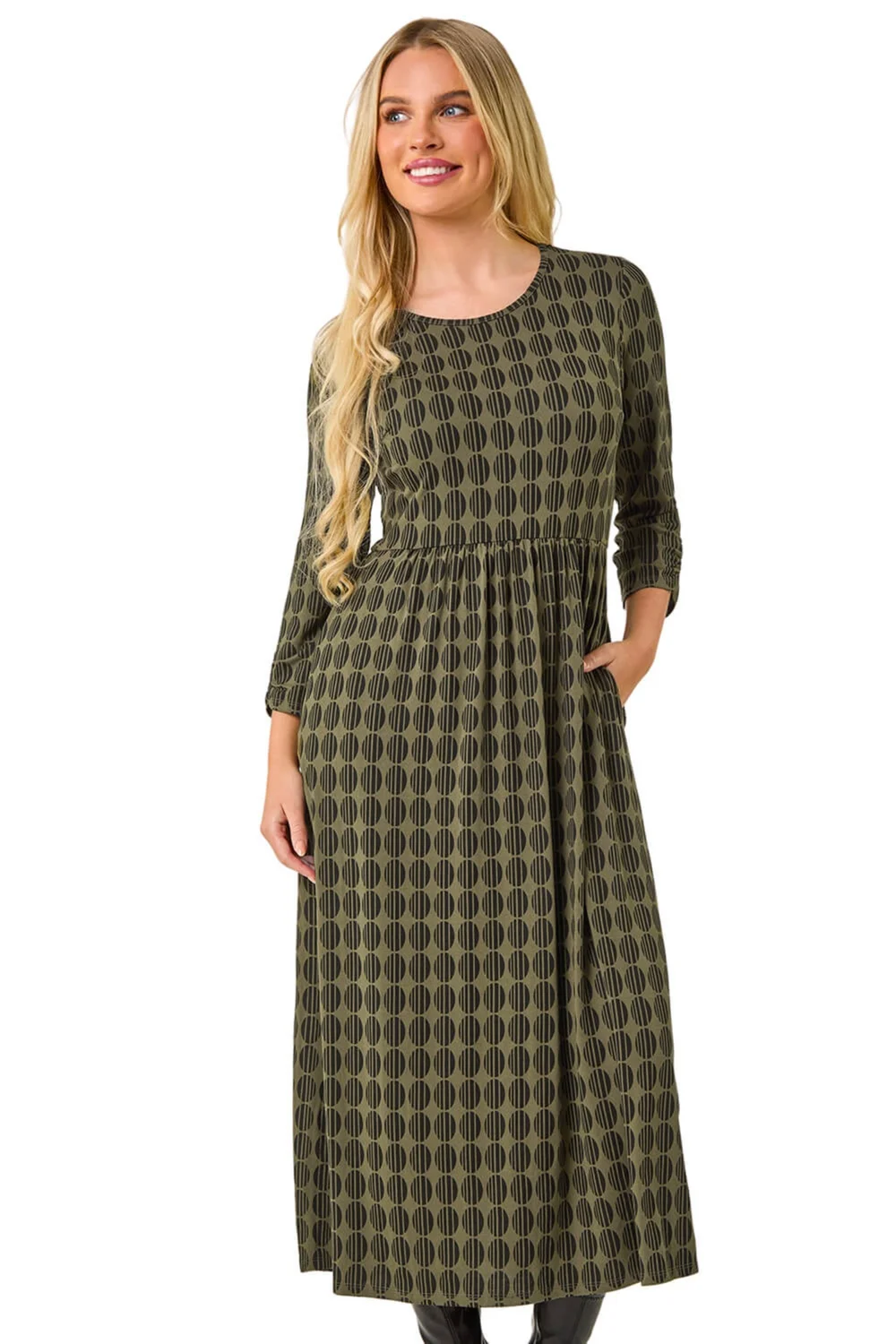 Roman Khaki Petite Geometric Spot Midi Dress - 8 Image 1