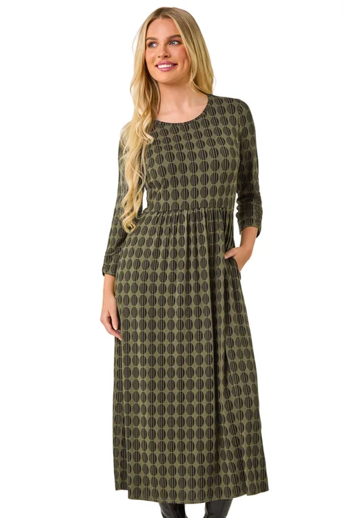 Roman Khaki Petite Geometric Spot Midi Dress - 8 Image 1