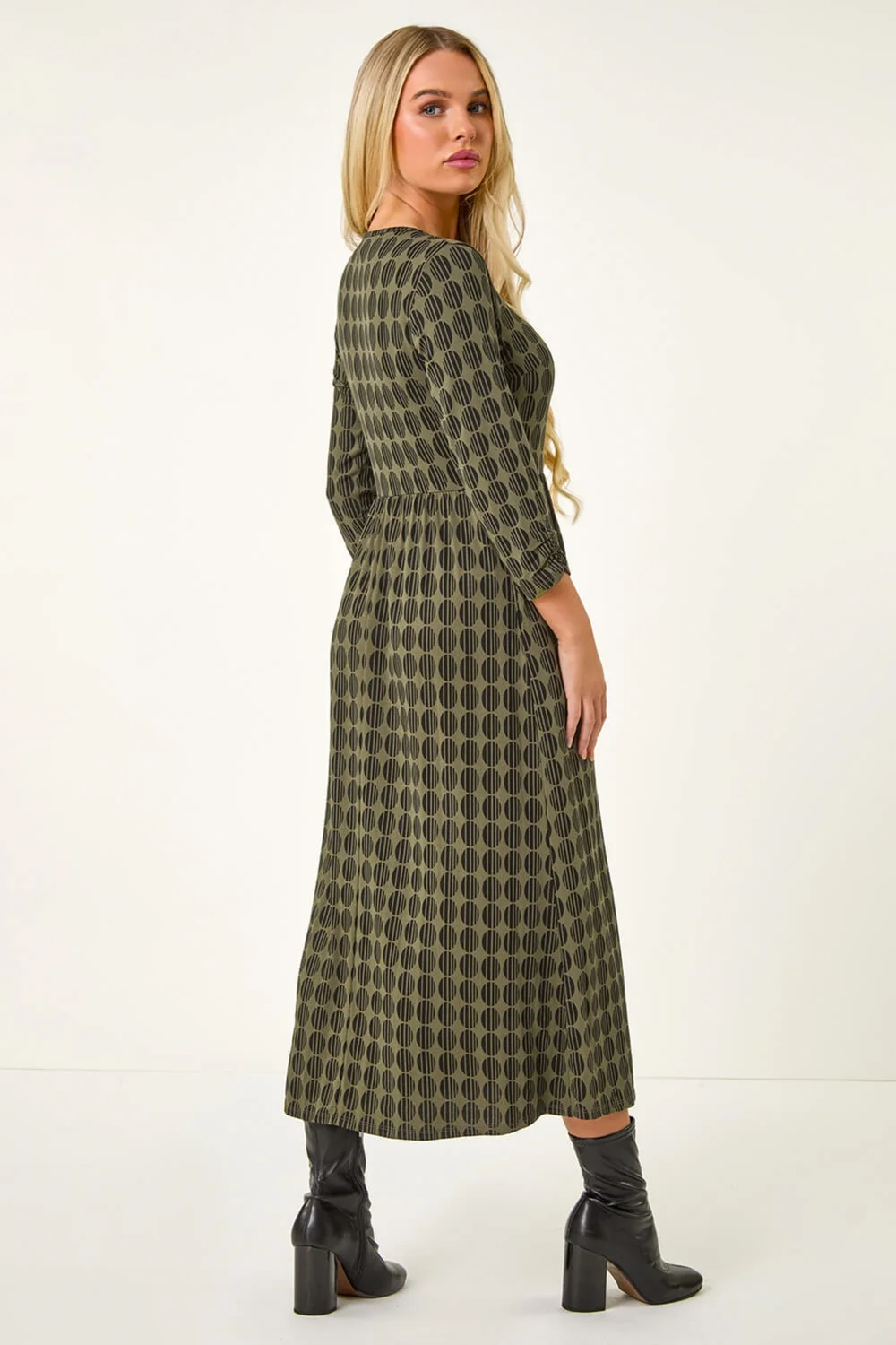 Roman Khaki Petite Geometric Spot Midi Dress - 8 Image 3