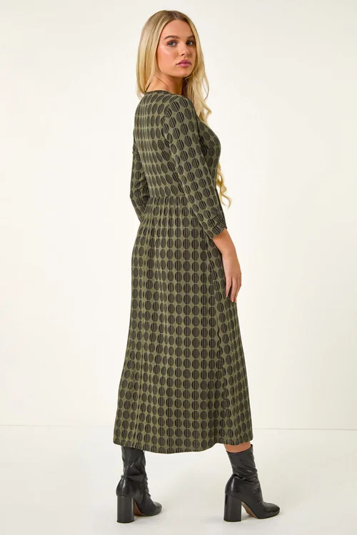 Roman Khaki Petite Geometric Spot Midi Dress - 8 Image 3