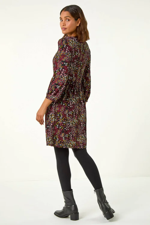 Roman Red Floral Print Lace Stretch Dress - 10 Image 4