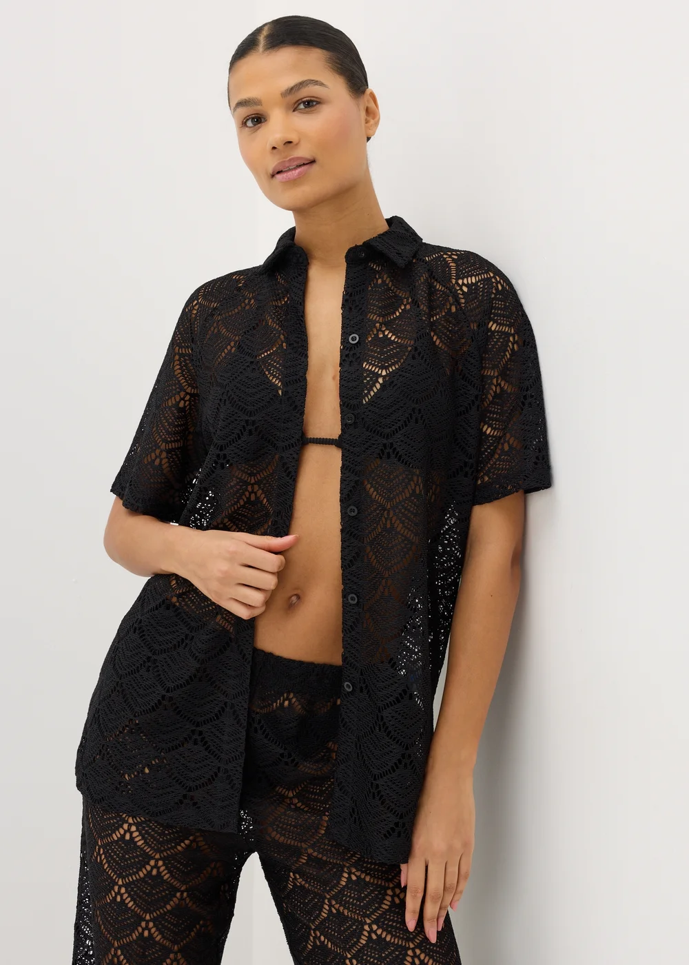 Black Crochet Shirt Top - XS Image 2