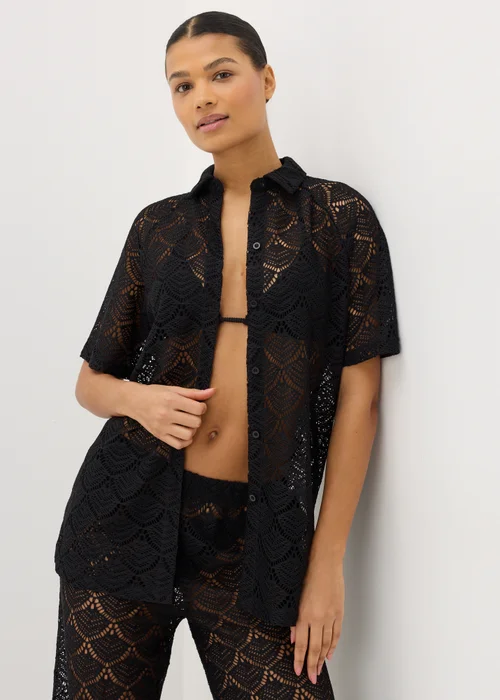 Black Crochet Shirt Top - XS Image 2