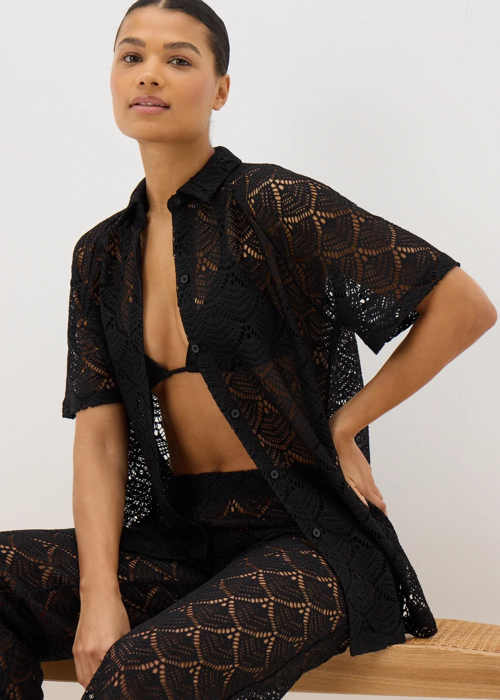 Black Crochet Shirt Top - XS Image 1