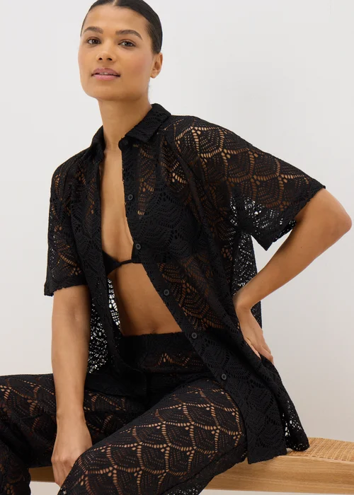 Black Crochet Shirt Top - XS Image 1