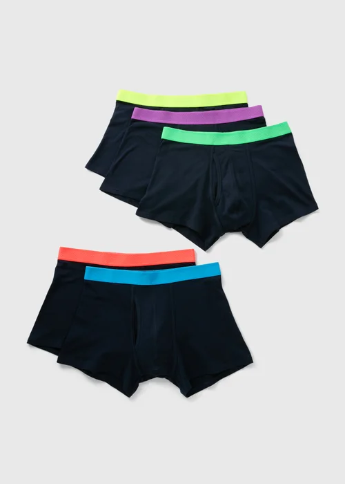 5 Pack Navy Neon Waistband Keyhole Boxers - XS Image 1