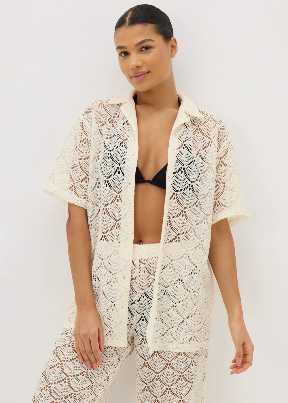 Cream Crochet Shirt Top - XS Image 1
