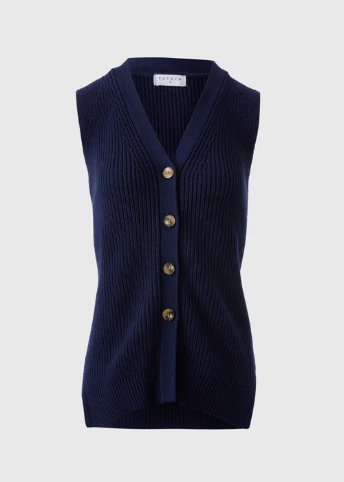 Navy Ribbed Knit Waistcoat - 8 Image 3