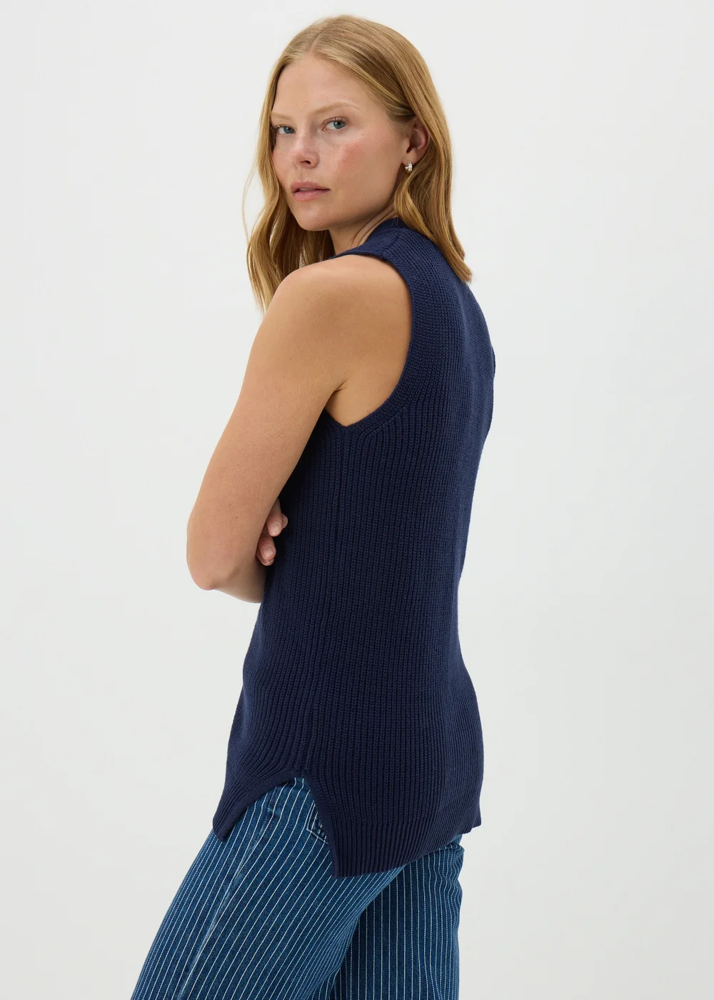 Navy Ribbed Knit Waistcoat - 8 Image 2