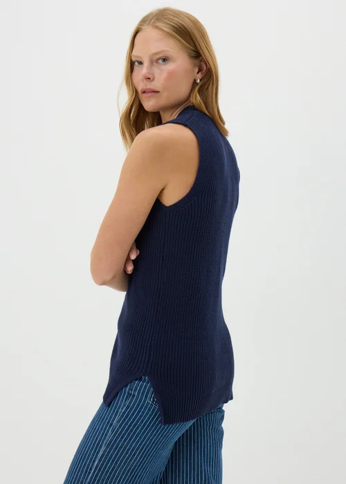 Navy Ribbed Knit Waistcoat - 8 Image 2