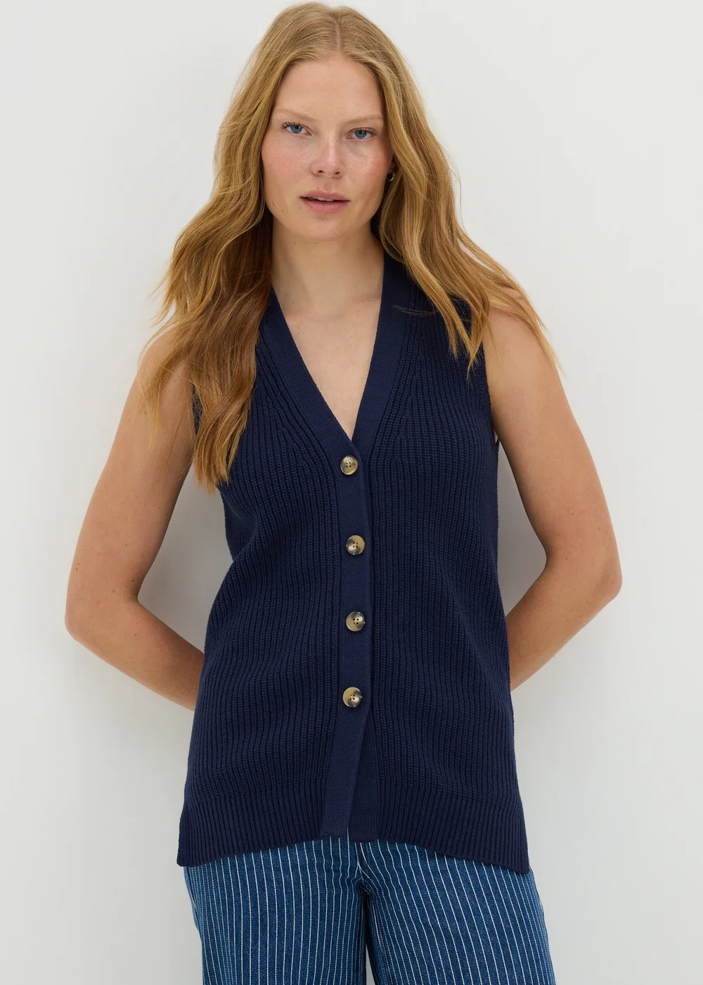 Navy Ribbed Knit Waistcoat - 8 Image 1