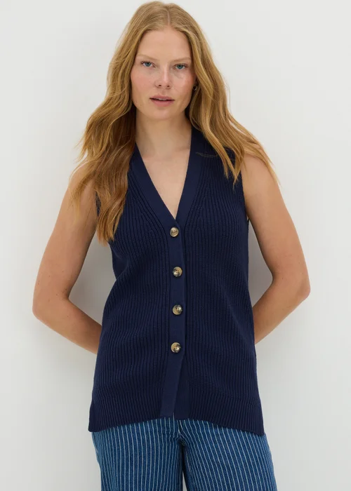 Navy Ribbed Knit Waistcoat - 8 Image 1