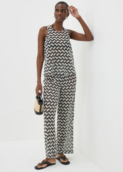 Black Chevron Crochet Wide Leg Trousers - XS Image 1