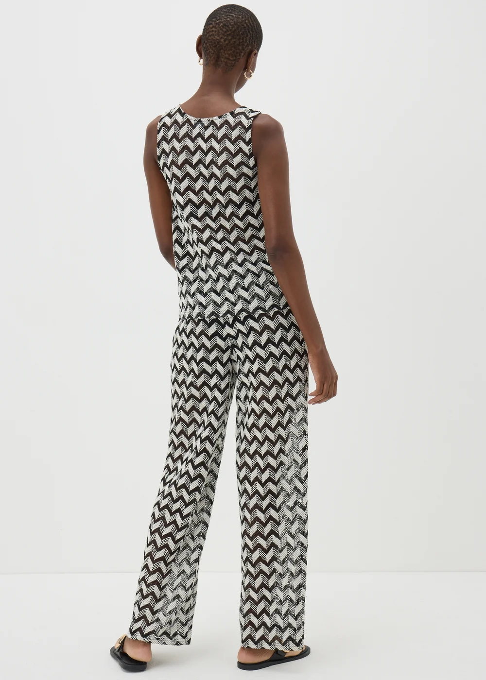 Black Chevron Crochet Wide Leg Trousers - XS Image 2