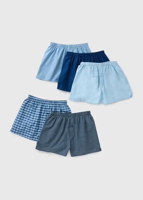 5 Pack Blue Woven Check Boxers - S Image 1
